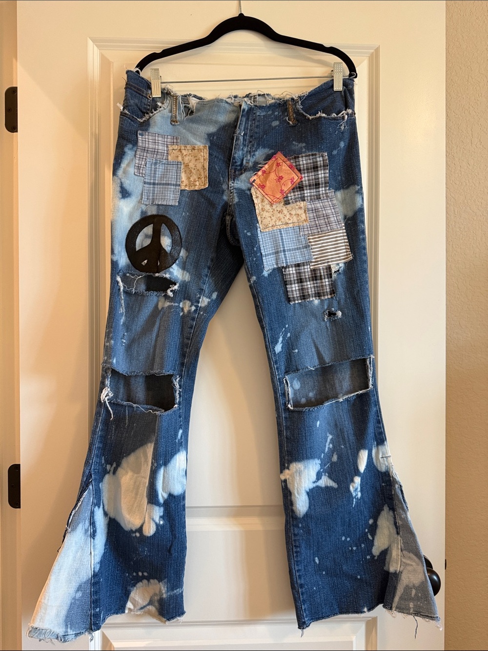 Custom Made Women's Patchwork Distressed Blue Jeans- One of a Kind! Zipper Only